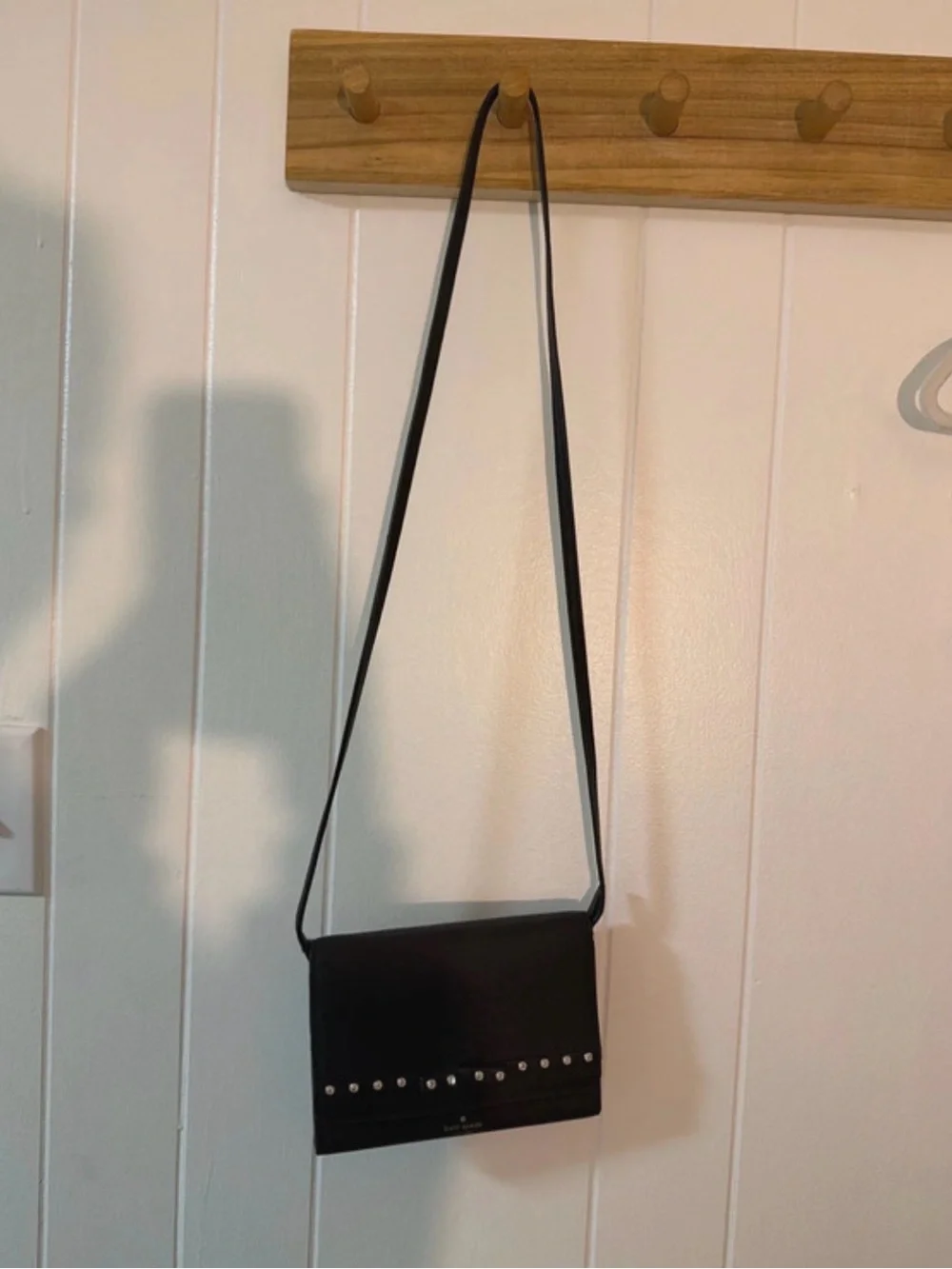 kate spade Black Saffiano Leather Crossbody with Studded Bow Detail